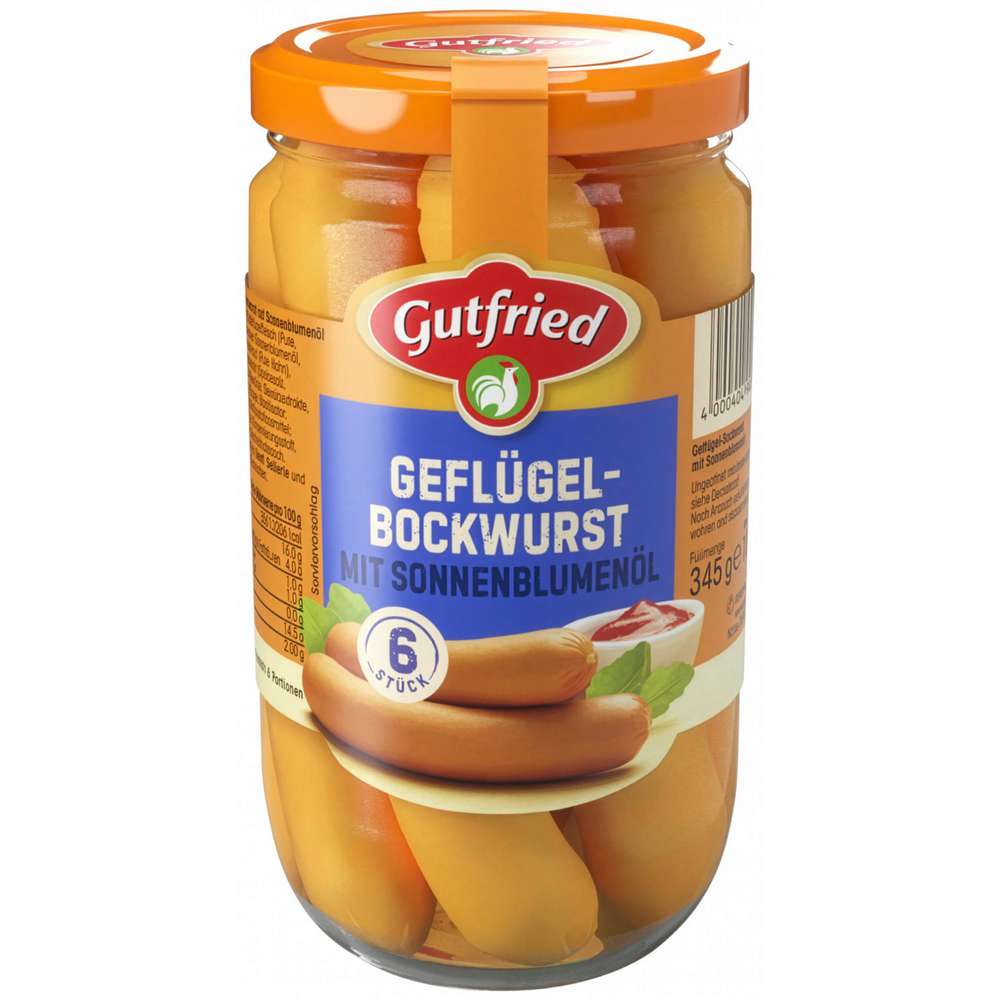Produktabbildung Gutfried Geflügel-Bockwurst, mit Sonnenblumenöl