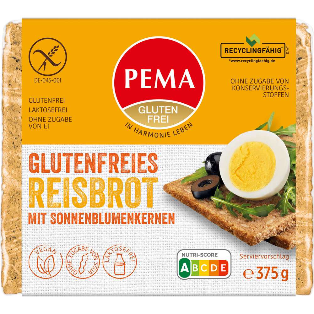 Produktabbildung PEMA Reisbrot mit Sonnenblumenkerne, glutenfrei