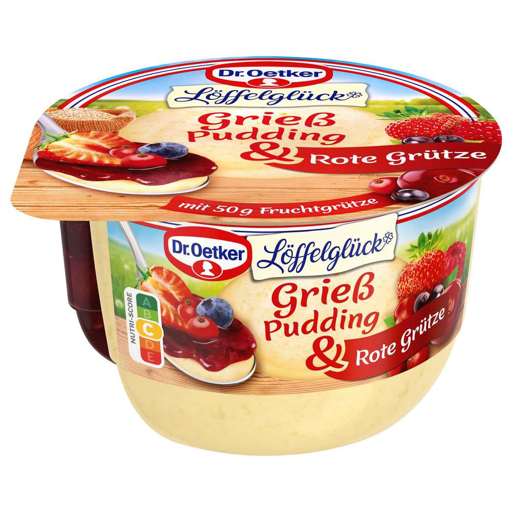 Produktabbildung Dr. Oetker Grieß Pudding Löffelglück mit roter Grütze