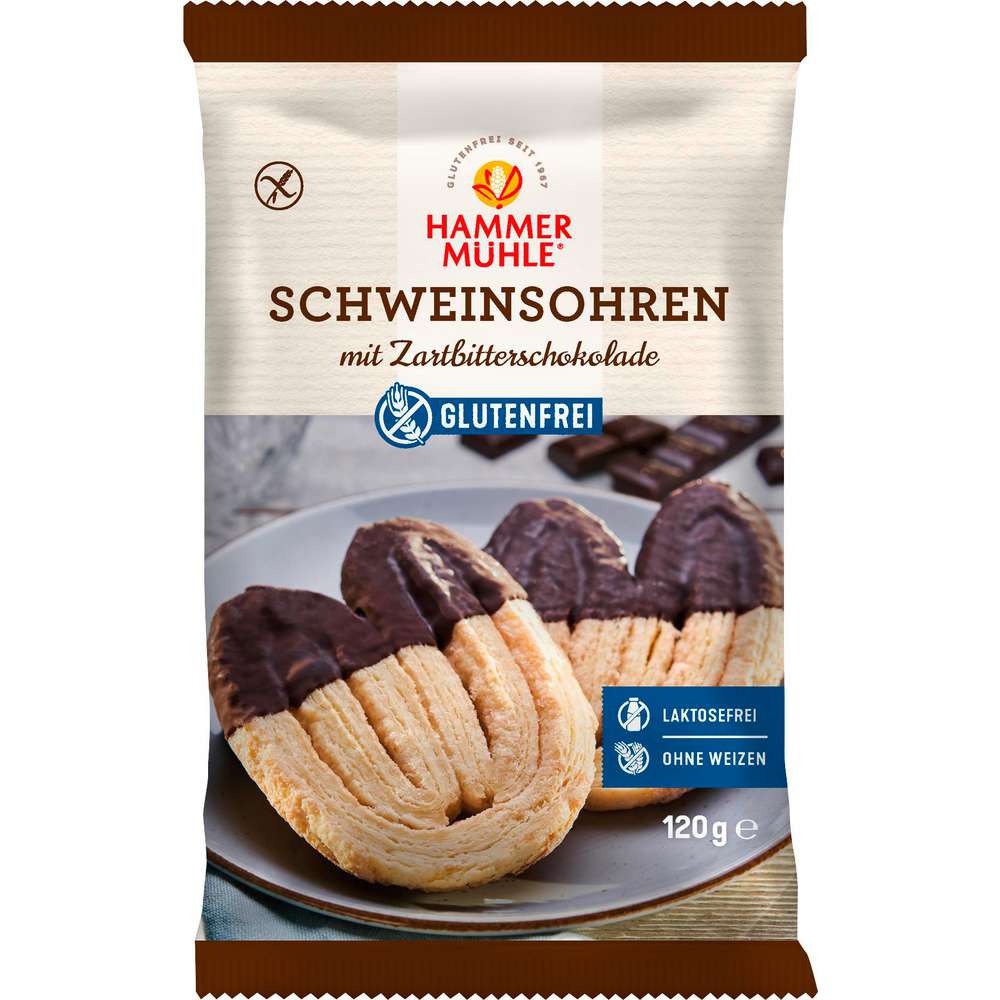 Produktabbildung Hammermühle Schweinsohren mit Zartbitterschokolade, glutenfrei