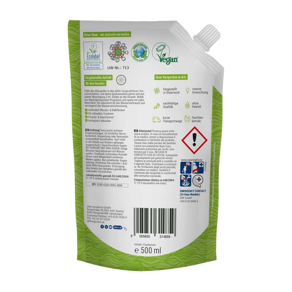 Produktabbildung claro Öko Klarspüler Nachfüller