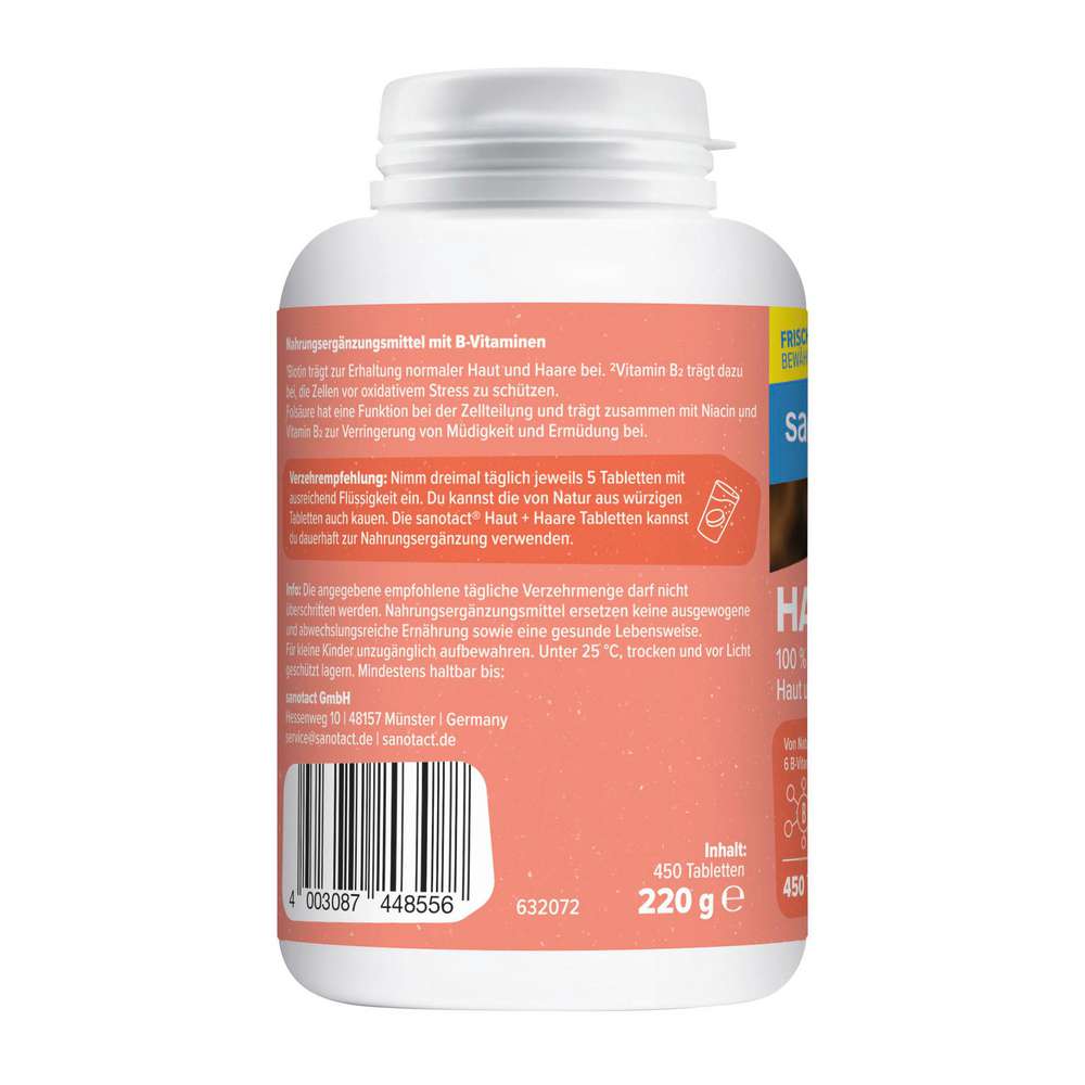 Produktabbildung sanotact Haut + Haare 100% natürliche Bierhefe & Biotin Tabletten