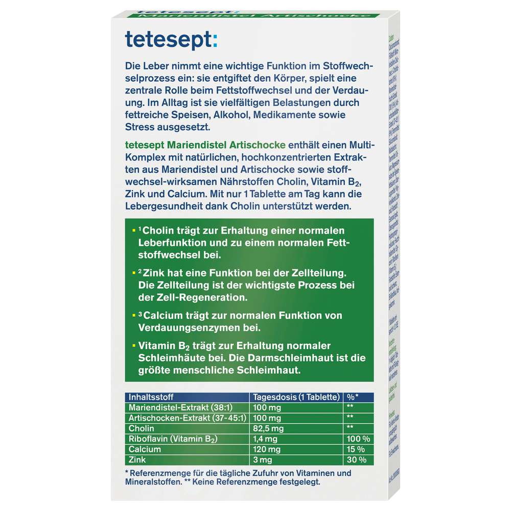 Produktabbildung tetesept Mariendistel-Artischocke Lebergesundheit
