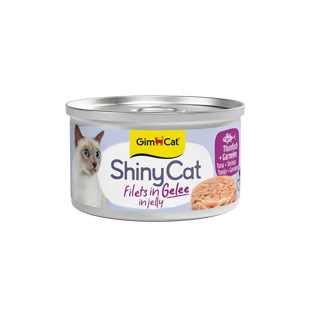 Produktabbildung Gimcat Katzen-Nassfutter ShinyCat, Filets in Gelee, Thunfisch + Garnelen