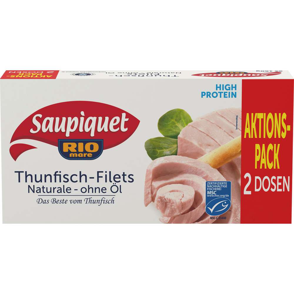 Produktabbildung Saupiquet Thunfisch-Filets, Naturale ohne Öl, 2er-Pack