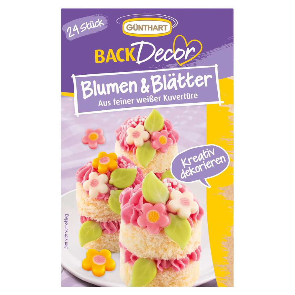 Produktabbildung Günthart Kuchen Deko Blumen & Blätter, weiße Schoko