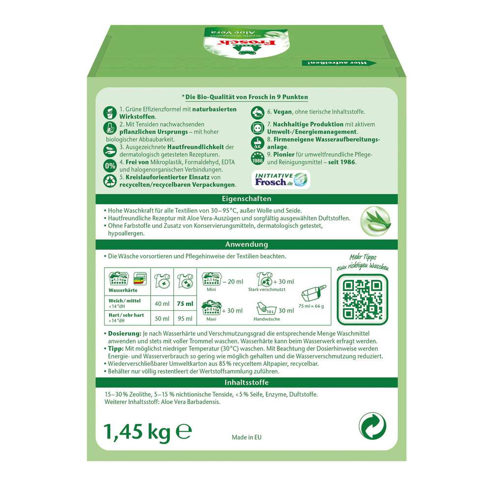 Produktabbildung Frosch Sensitiv-Waschmittel, Aloe Vera
