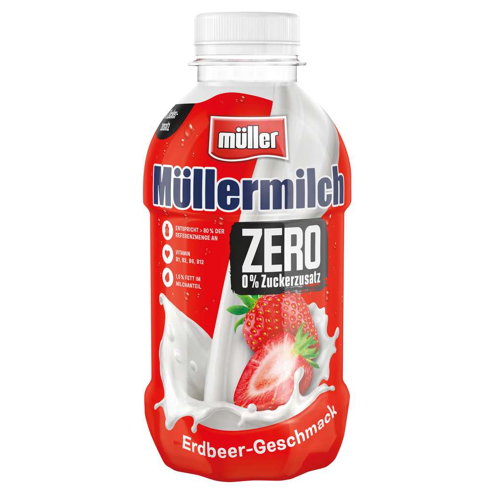 Produktabbildung Müller Müllermilch Erdbeere-Geschmack, 0% Zuckerzusatz