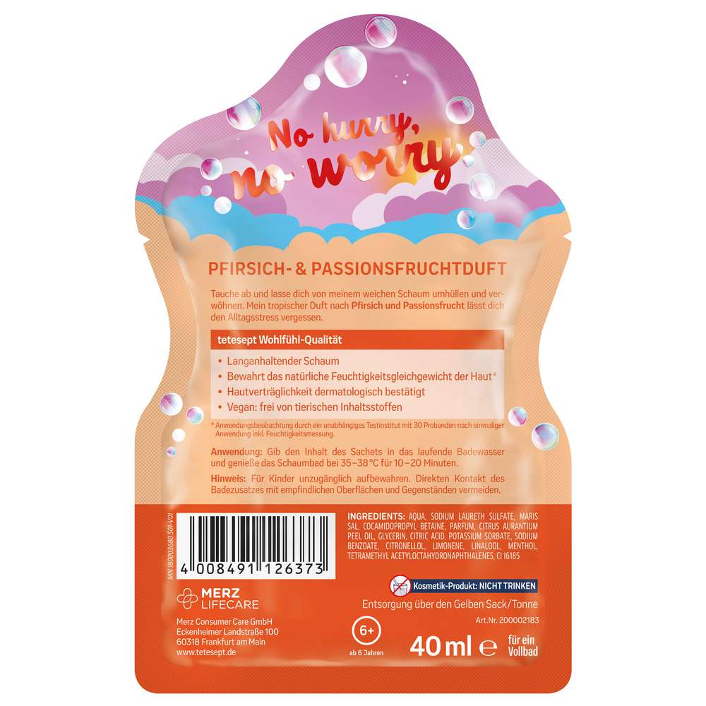 Produktabbildung tetesept Pflegendes Schaumbad, Pfirsich-& Passionsfruchtduft