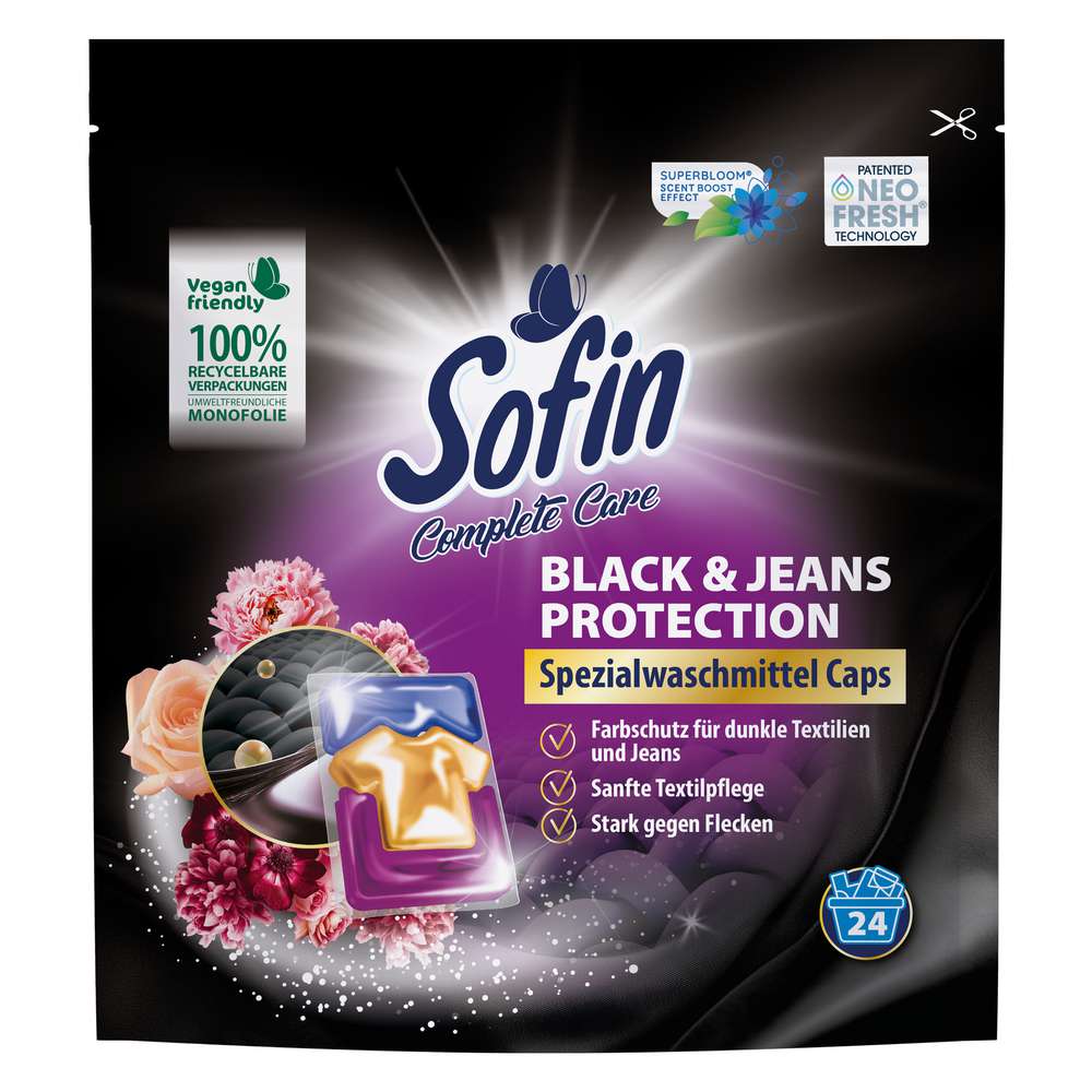 Produktabbildung Sofin Spezialwaschmittel-Caps, Black & Jeans Protection