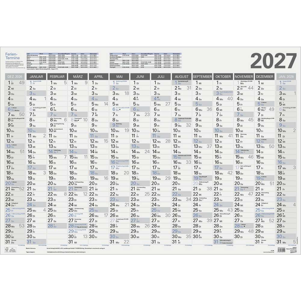 Produktabbildung Korsch Verlag Wandplaner klein 2027