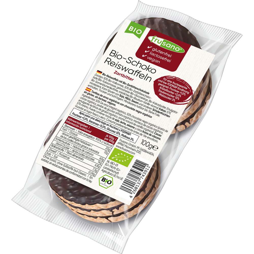 Produktabbildung Frusano Bio Schoko Reiswaffeln, zartbitter