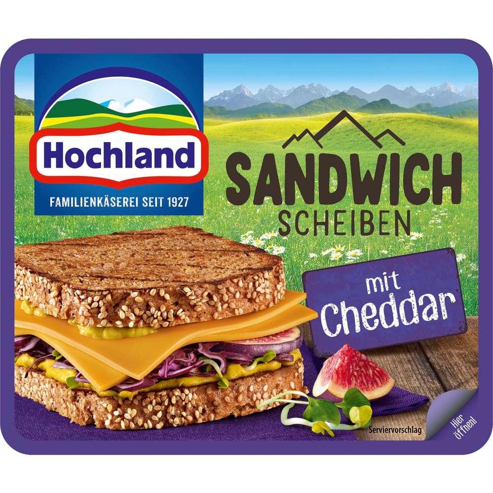 Produktabbildung Hochland Schmelzkäse-Sandwich Scheiben, Cheddar