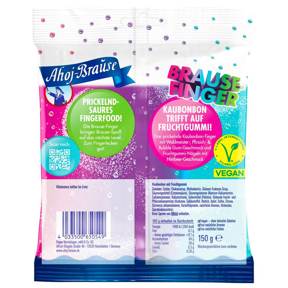 Produktabbildung Ahoj-Brause Kaubonbon mit Fruchtgummi, Brause-Finger
