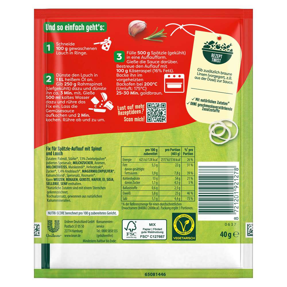 Produktabbildung Knorr Fix Würzmischung, Spätzle Auflauf Veggie