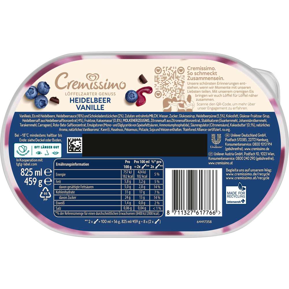 Produktabbildung Langnese Eis Cremissimo, Heidelbeer Vanille