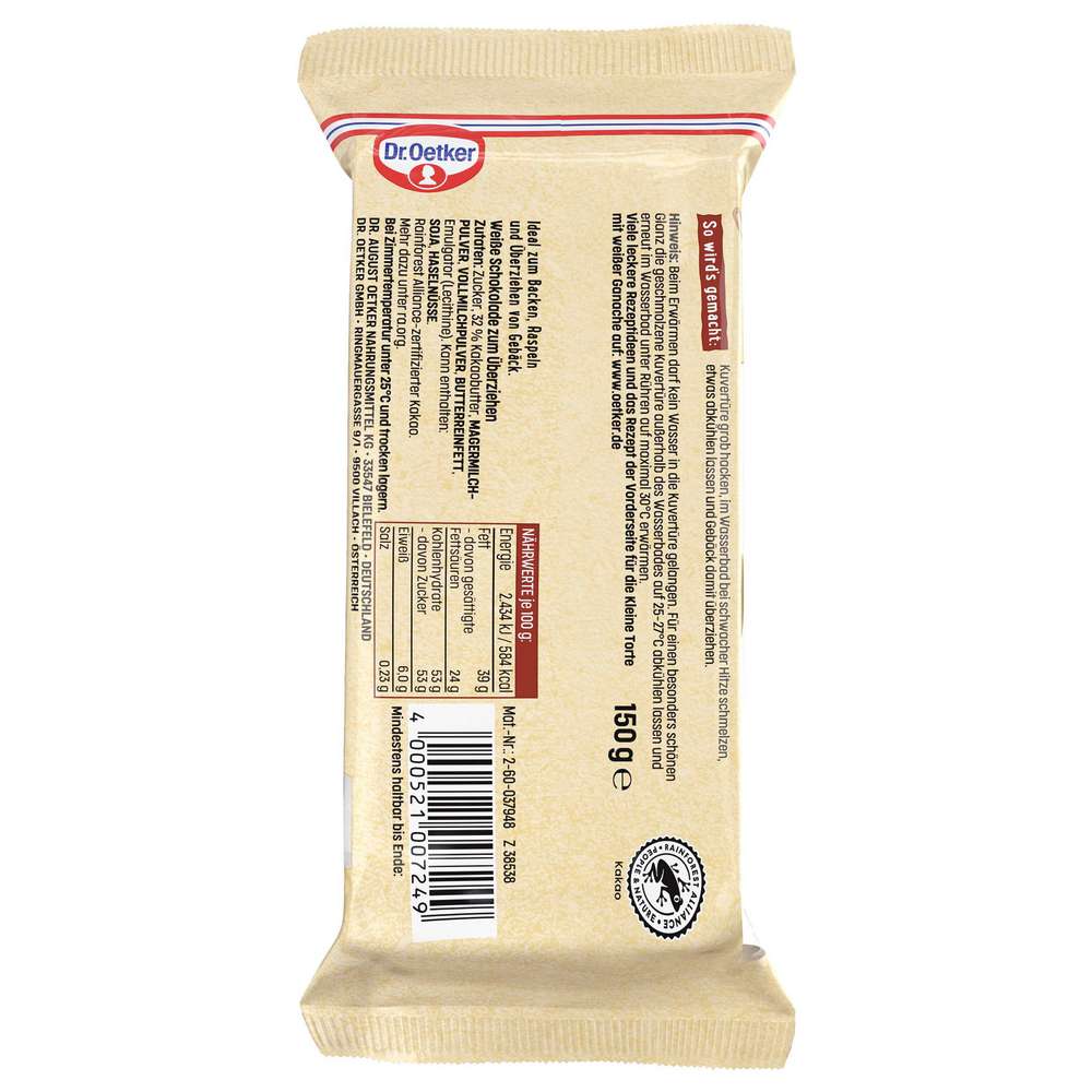 Produktabbildung Dr. Oetker Kuvertüre, weiss