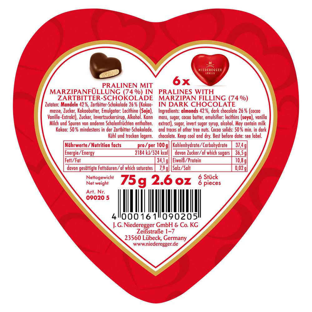 Produktabbildung Niederegger Marzipan Herzen in Geschenkdose