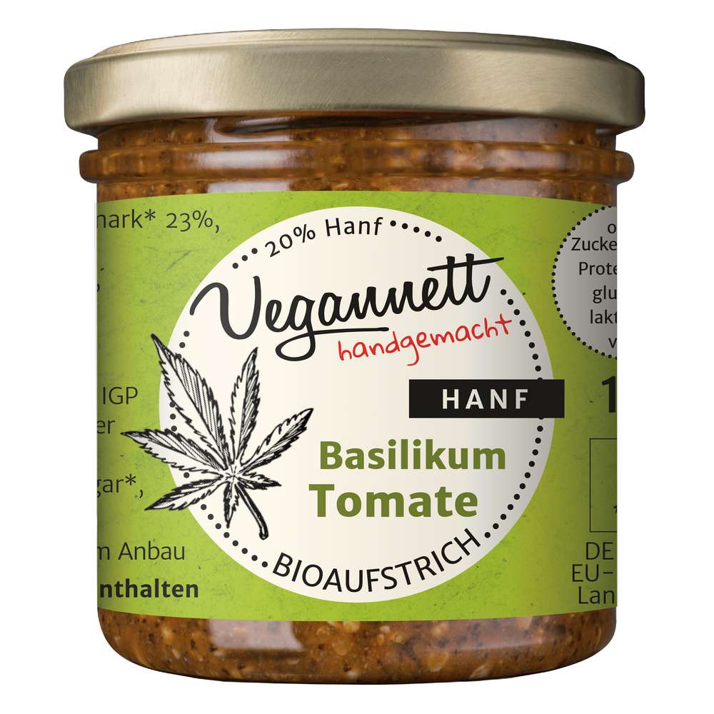 Produktabbildung Vegannett Bioaufstrich Basilikum Tomate, mit Hanf