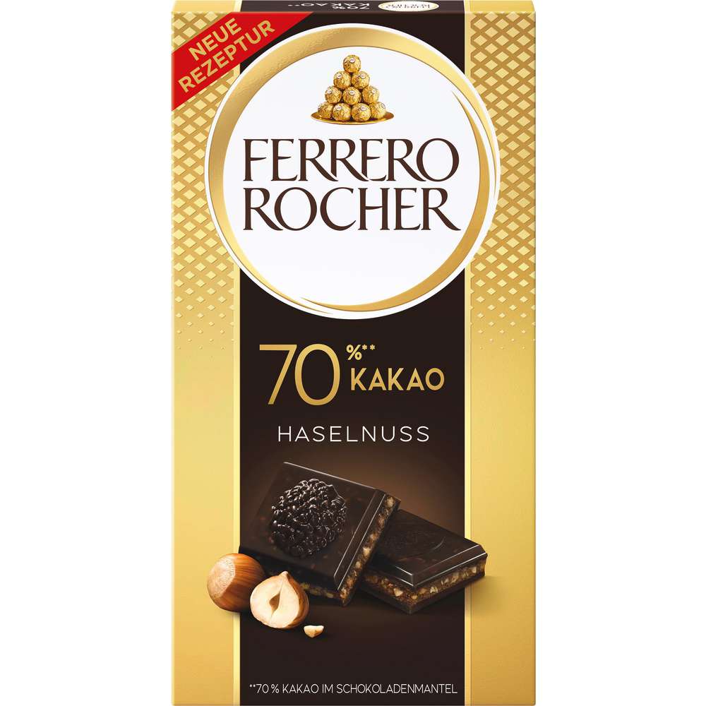 Produktabbildung Ferrero Rocher Tafelschokolade, 70% Kakao, Haselnuss