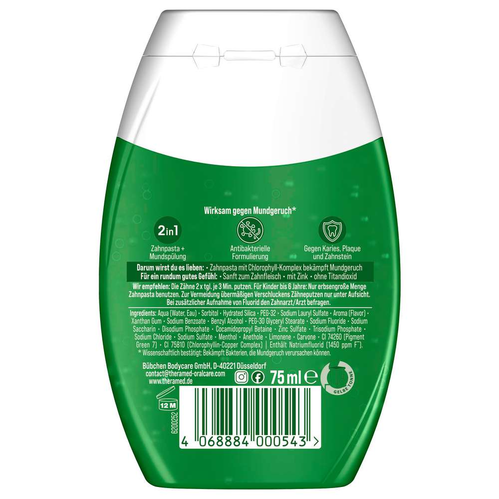 Produktabbildung Theramed Zahnpasta-Gel 2in1, Blattgrün