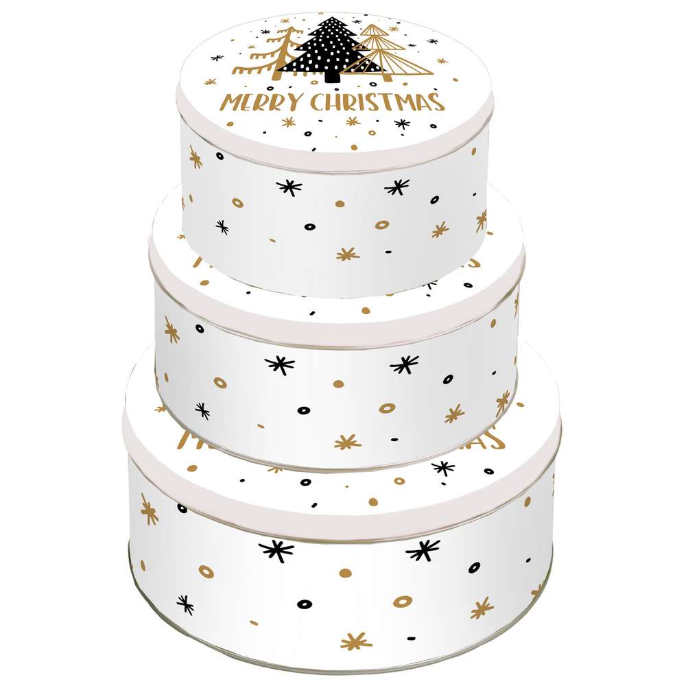 Produktabbildung Ligno Metalldosen 3er-Set rund - Merry Christmas