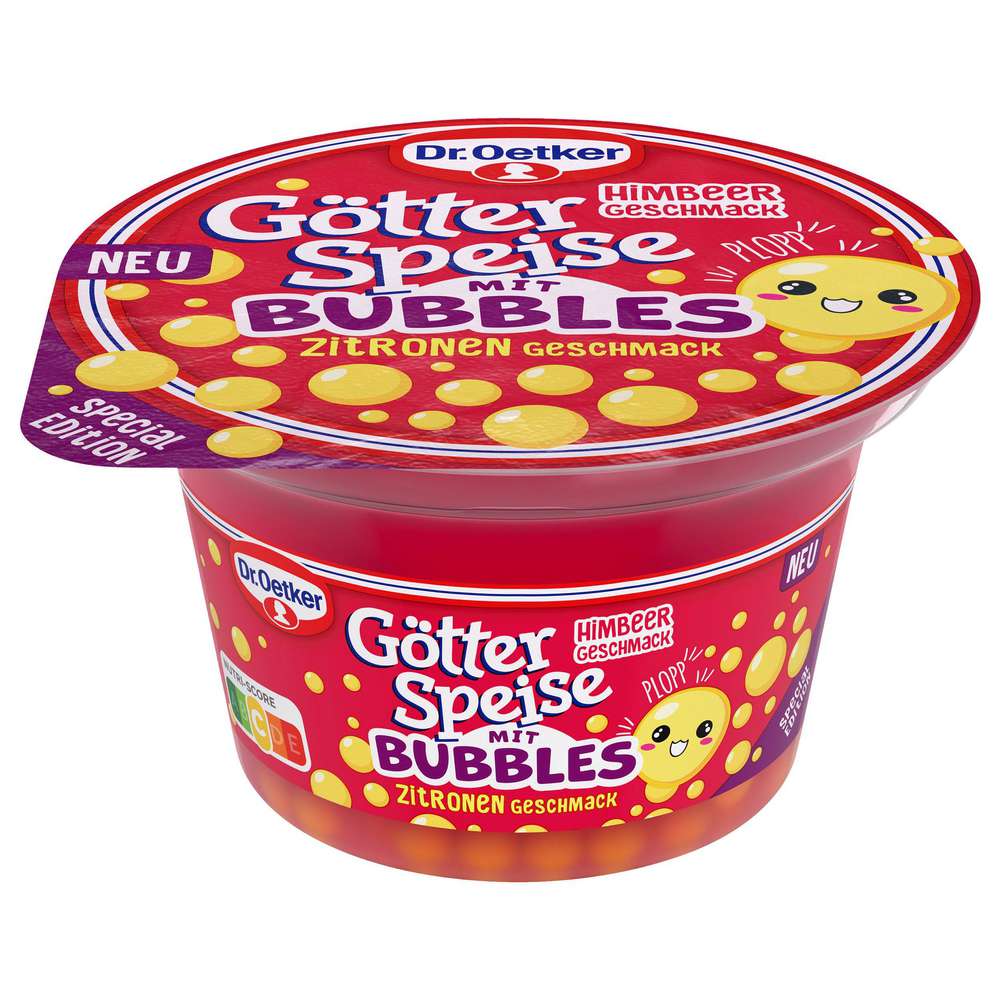 Produktabbildung Dr. Oetker Götterspeise mit Bubbles, Himbeer