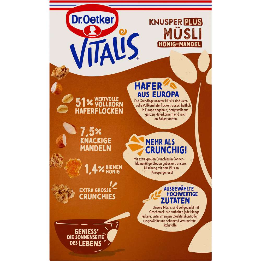 Produktabbildung Dr. Oetker Knusper-Müsli Vitalis, Plus Honig-Mandel