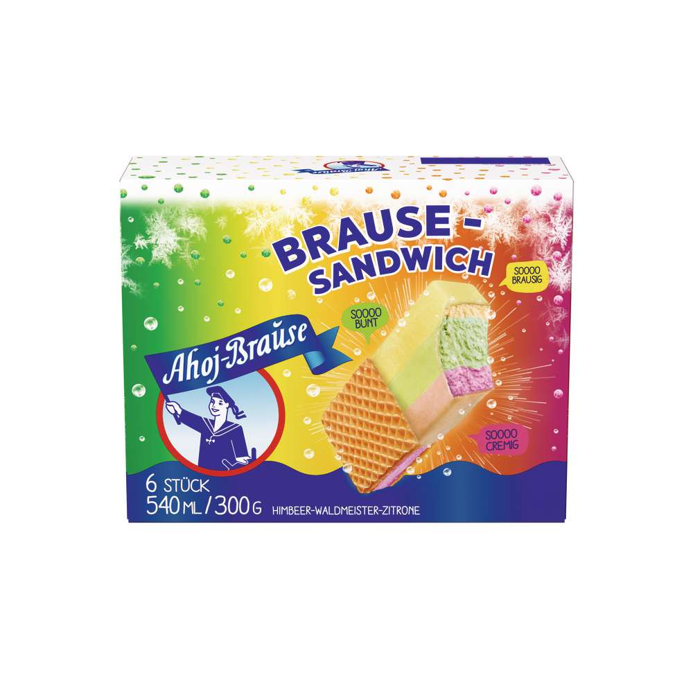 Produktabbildung Ahoj-Brause Eis Sandwich Himbeer-Waldmeister-Zitrone