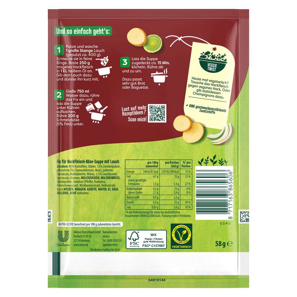 Produktabbildung Knorr Fix-Würzmischung, Hackfleisch-Käse-Suppe
