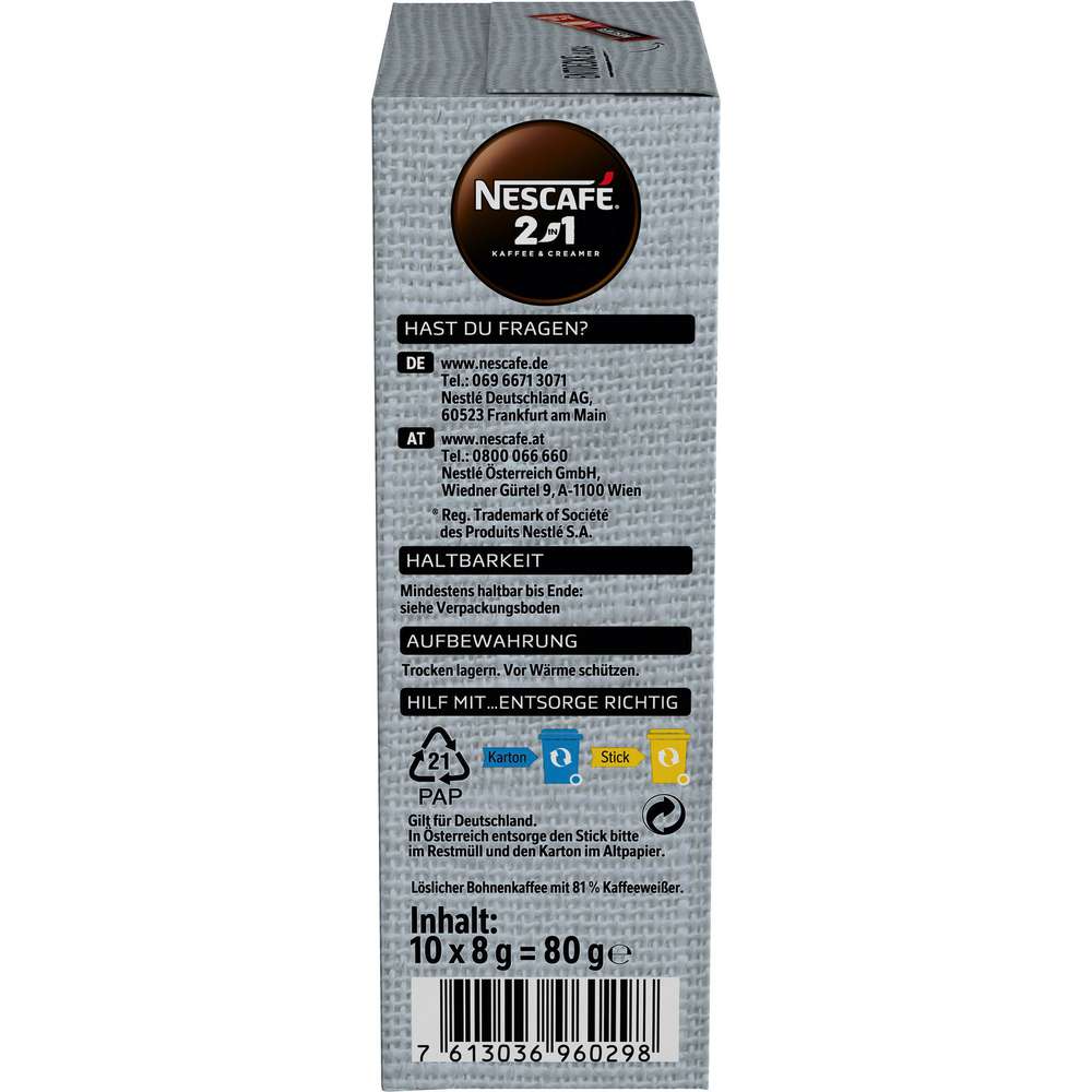 Produktabbildung Nescafe Instant Kaffee, 2in1 Kaffee & Creamer
