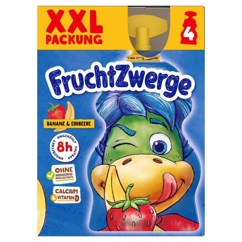 Produktabbildung Fruchtzwerge Quetschies 4 x 70 g, Banane-Erdbeere 
