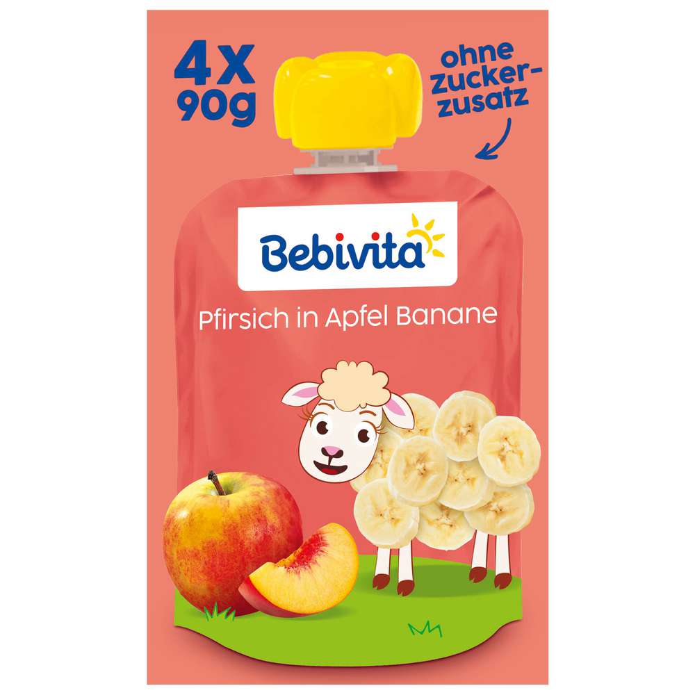 Produktabbildung Bebivita Quetschie Pfirsich in Apfel Banane, 4x90 g