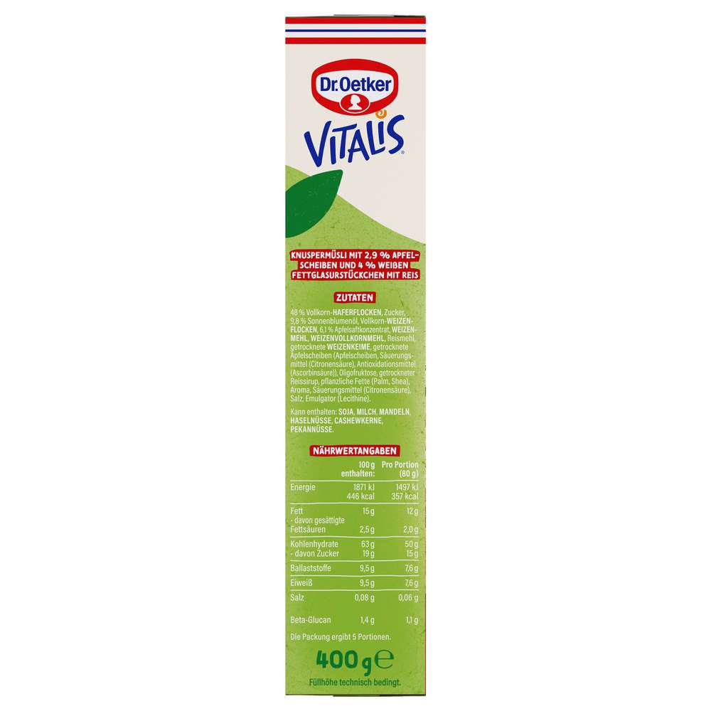 Produktabbildung Dr. Oetker Vitalis Knusper Müsli Vegan, Apple White Chunks
