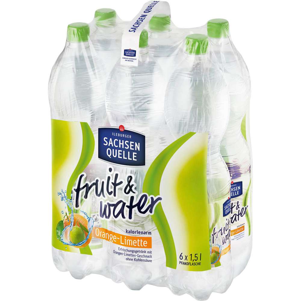 Produktabbildung Ileburger Sachsen Quelle Orange-Limette Mineralwasser Fruit & Water (6x 1,500 Liter)