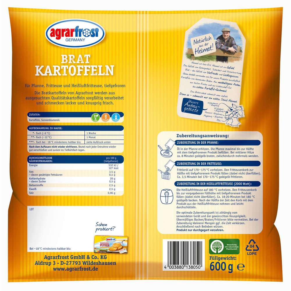 Produktabbildung Agrarfrost Bratkartoffeln, tiefgekühlt