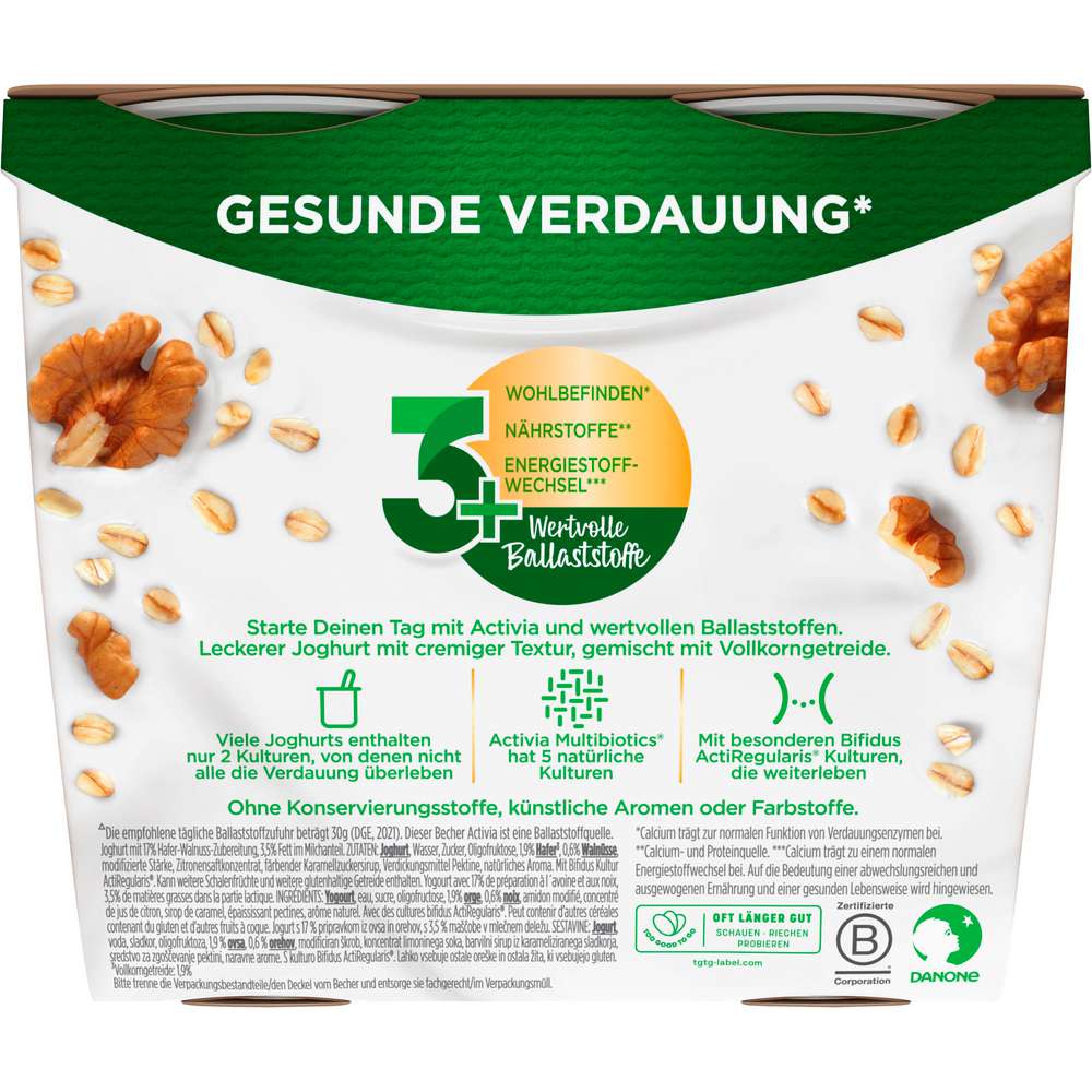 Produktabbildung Danone Activia Joghurt, Walnuss & Hafer