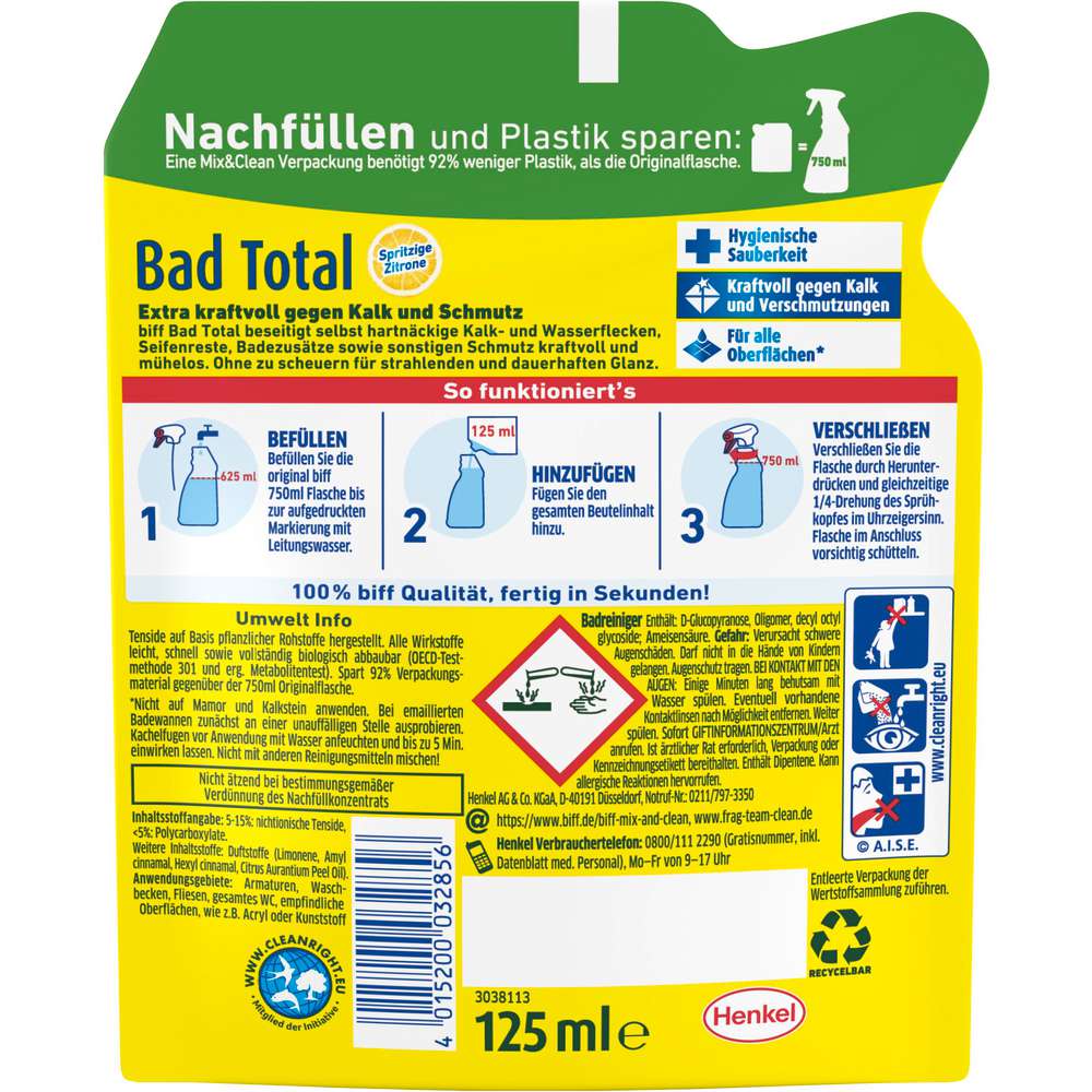 Produktabbildung Biff Badreiniger, Konzentrat zum Auffüllen, Zitrone