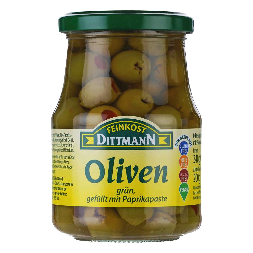 Produktabbildung Feinkost Dittmann Oliven mit Paprika Paste gefüllt