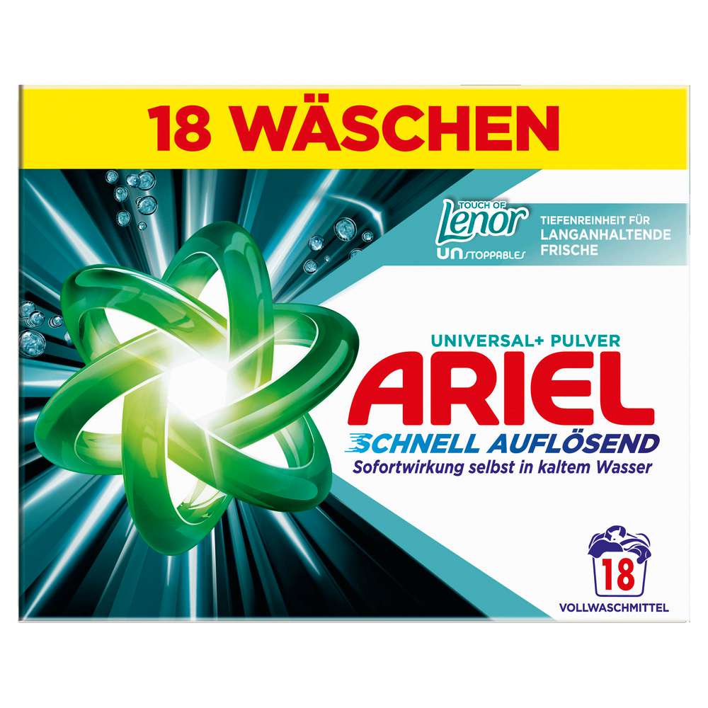 Produktabbildung Ariel Universal-Waschmittel Pulver, Lenor Unstoppables