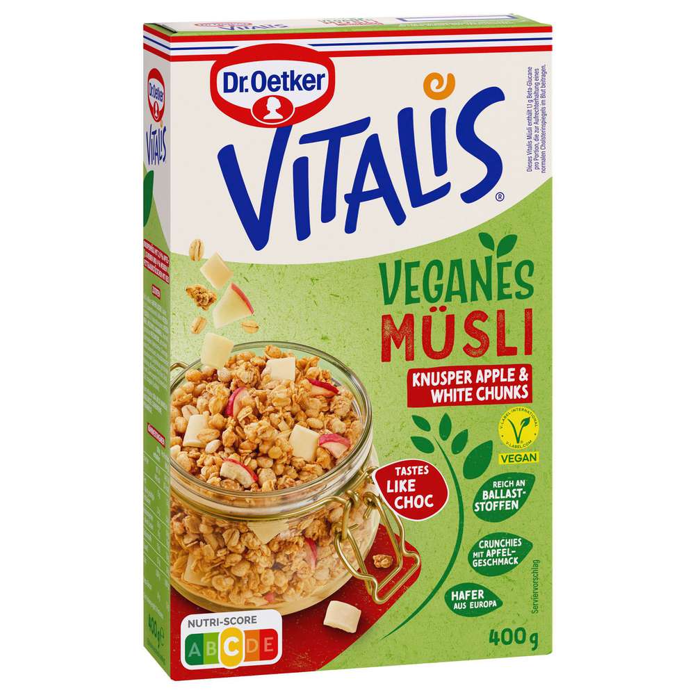 Produktabbildung Dr. Oetker Vitalis Knusper Müsli Vegan, Apple White Chunks