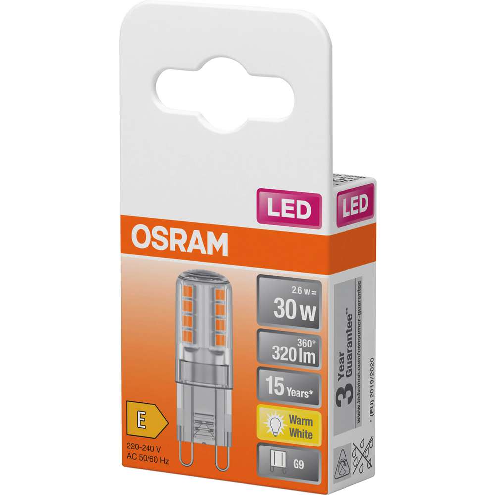 Produktabbildung Osram LED Pin Kolbenform, G9, 2.6W, 230V