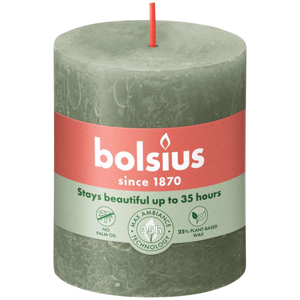 Produktabbildung Bolsius Rustik Kerze 8x6,8cm, olivengrün