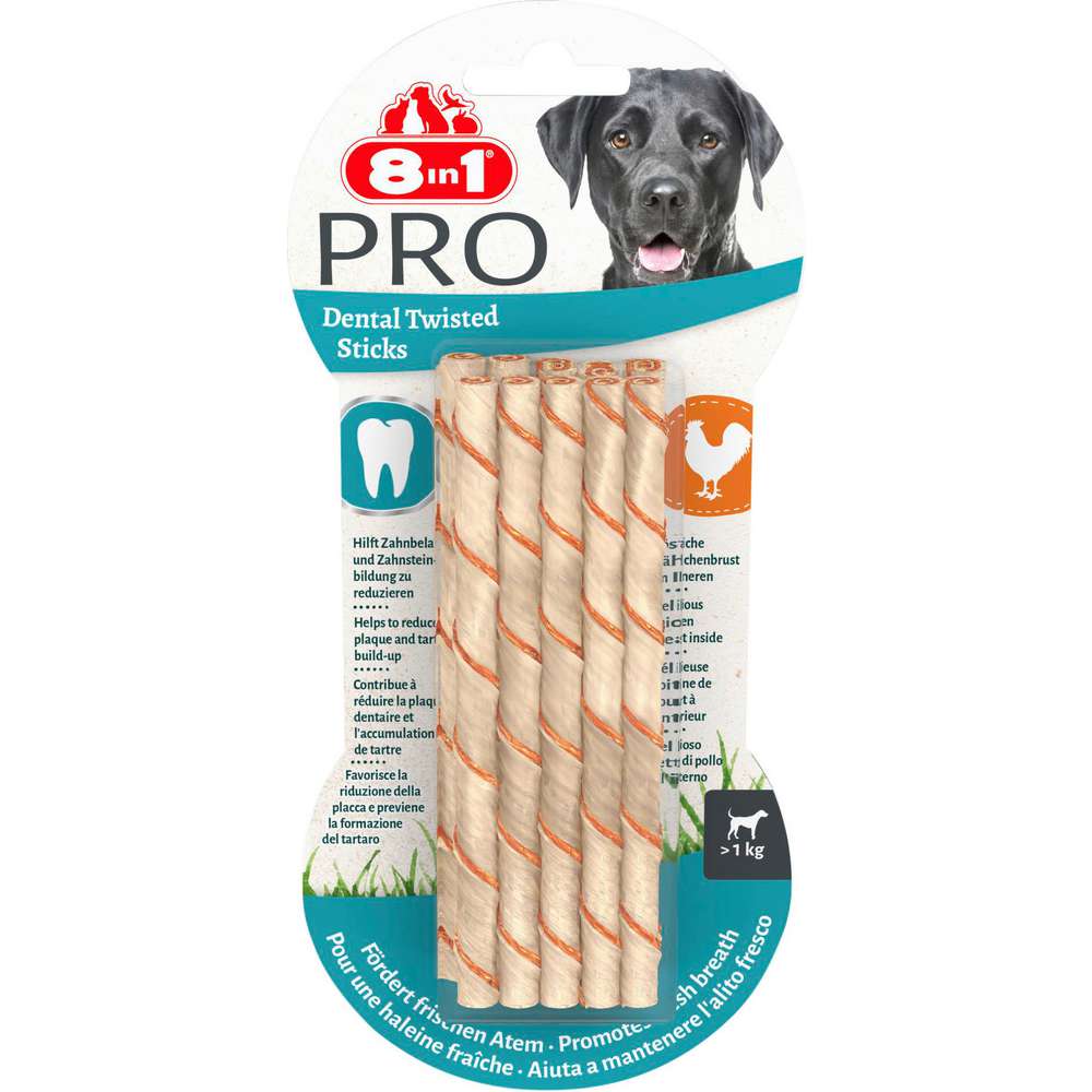 Produktabbildung 8in1 Hunde-Snack Delights, pro dental twisted sticks, Huhn