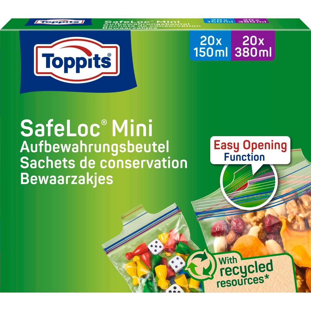 Produktabbildung Toppits Mini Zip-Verschluss-Gefrier-Beutel, 20 x 150ml, 20 x 380ml