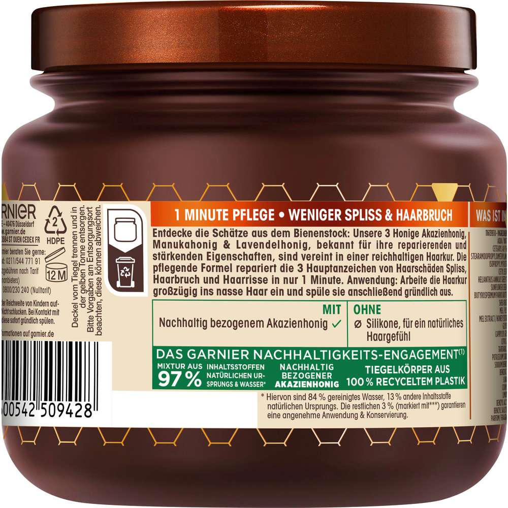 Produktabbildung Garnier Haarkur Wahre Schätze Honig, für strapaziertes, brüchiges Haar