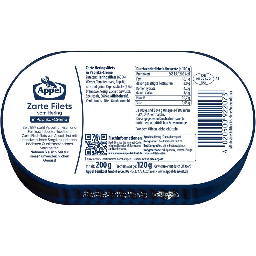 Produktabbildung Appel Heringsfilet in Paprika-Creme