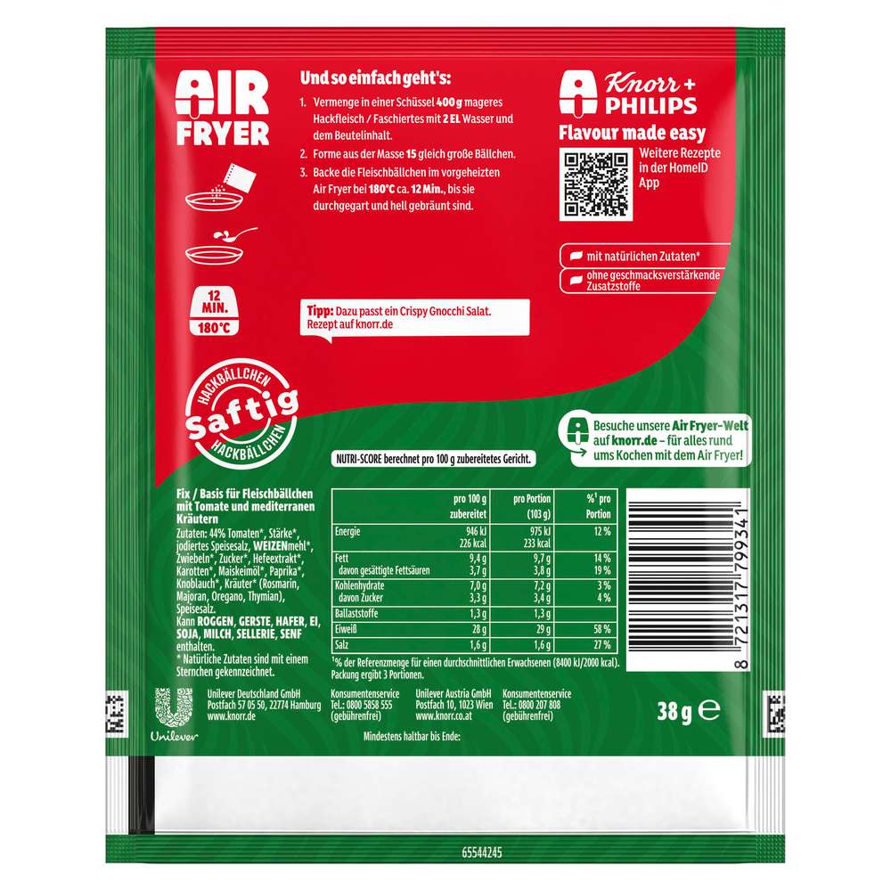 Produktabbildung Knorr Fix Airfryer Mediterrane Hackbällchen