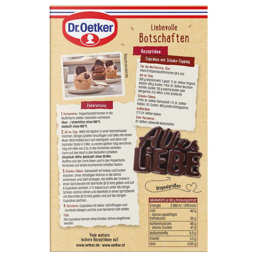 Produktabbildung Dr. Oetker Schoko Dekor Liebevolle Botschaften