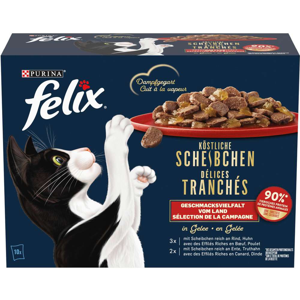 Produktabbildung Felix Katzen-Nassfutter, Scheibchen in Gelee, Rind/Huhn, Ente/Truthahn